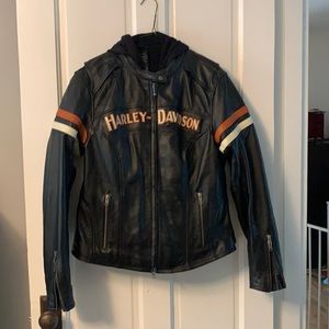 Genuine Harley Davidson Leather Jacket with Removable Hoodie Jacket